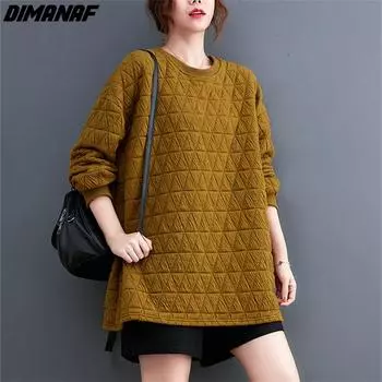 DIMANAF 2022, новые толстовки больших размеров, пуловеры, женские клетчатые повседневные осенние свободные базовые топы большого размера
