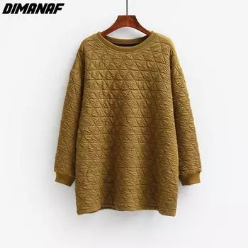 DIMANAF 2022 Новые женские толстовки и свитшоты больших размеров с длинными рукавами в клетку Свободные повседневные осенние базовые топы с круглым вырезом 2022 Футболка Новый пуловер