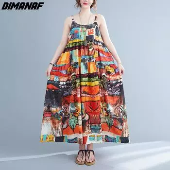 DIMANAF 2022 оверсайз летнее стильное платье женское женское жилет сексуальное свободное свободное платье без рукавов с подолом женское повседневное платье