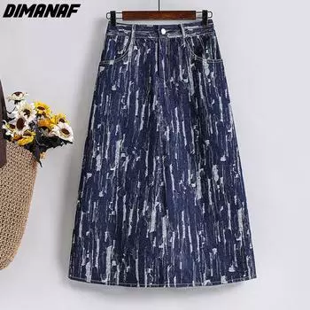 DIMANAF 2022 Весна Лето Юбки Женская одежда A-Line Hole Хлопок Деним Оверсайз Свободный Повседневный Элегантный Винтаж Леди Боттомы