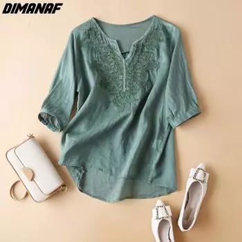 DIMANAF 2022, женская футболка больших размеров, повседневные топы, сращенные рубашки, базовая свободная льняная летняя рубашка с коротким рукавом XL белый