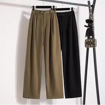 DIMANAF 2023 Большие размеры Длинные брюки Женские эластичные свободные винтажные однотонные хлопковые свободные длинные брюки с высокой талией Повседневные женские базовые большие брюки 2XL чёрный