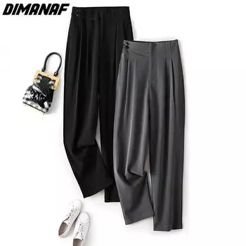 DIMANAF 2023 Большие размеры летние длинные брюки женские брюки свободные прямые повседневные женские деловые базовые брюки широкие брюки 4XL