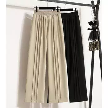 DIMANAF 2023 Большие размеры летние длинные брюки женские брюки свободные драпированные прямые повседневные женские базовые брюки широкие брюки 4XL XL чёрный