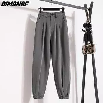 DIMANAF 2023 Большие размеры летние длинные брюки женские брюки свободные повседневные женские шаровары серого цвета 4XL