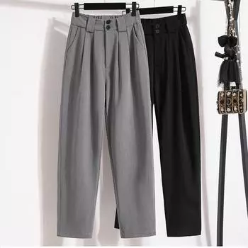 DIMANAF Большой размер Летние длинные брюки Женские брюки Свободные Прямые Повседневные Модные Базовые Брюки Широкие брюки 4XL XL чёрный