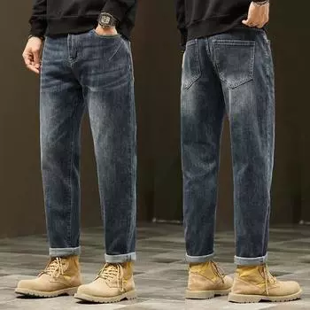 DIMANAF 2023 Большие размеры Мужские осенние джинсы Длинные брюки Новые свободные винтажные эластичные брюки с высокой талией Базовые повседневные шаровары Модные мужские брюки полной длины