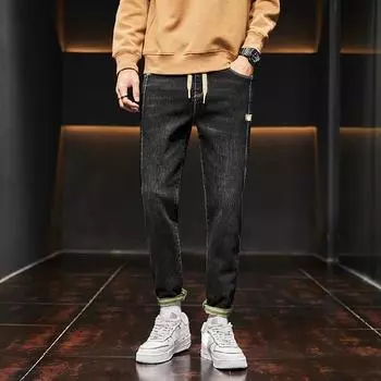 DIMANAF 2023 Большие размеры Мужские осенние джинсы Длинные брюки Синий стиль Эластичные свободные винтажные повседневные брюки с высокой талией Базовые модные мужские брюки-шаровары