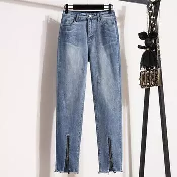 DIMANAF 2023 Большие размеры, новые длинные брюки, женские эластичные винтажные джинсы, однотонные свободные прямые брюки с высокой талией, повседневные базовые брюки, осенние брюки