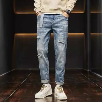 DIMANAF 2023 Большие размеры Новые осенне-зимние джинсы Длинные брюки Синие мужские повседневные брюки с эластичной резинкой на талии с высокой талией Толстые базовые стильные свободные мужские брюки