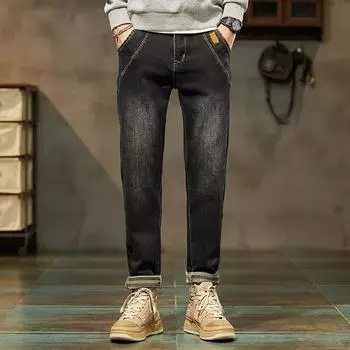 DIMANAF 2023 Большие размеры Новые осенние джинсы Длинные брюки Однотонные мужские эластичные свободные винтажные повседневные брюки с высокой талией Базовые модные мужские брюки-шаровары