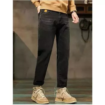 DIMANAF 2023 Большие размеры Новые осенние зимние джинсы Длинные брюки Однотонные мужские эластичные свободные винтажные повседневные брюки с высокой талией Базовые модные мужские брюки-шаровары