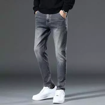 DIMANAF 2023 Большие размеры Осень Зима Джинсы Длинные брюки Синие мужские эластичные свободные винтажные повседневные брюки с высокой талией Базовые модные мужские брюки-шаровары