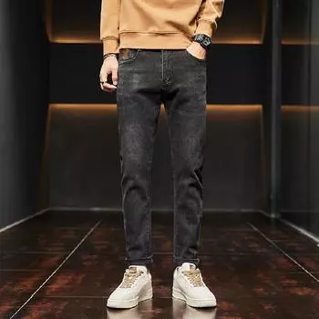 DIMANAF 2023 Большие размеры, осенне-зимние джинсы, мужские длинные брюки, черные эластичные свободные винтажные мягкие брюки с высокой талией, базовые модные мужские брюки-шаровары