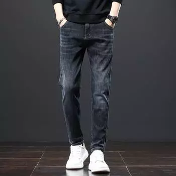 DIMANAF 2023 Большие размеры, осенне-зимние джинсы, мужские длинные брюки, черные, эластичные, на талии, свободные, винтажные, мягкие, с высокой талией, базовые модные мужские брюки-шаровары