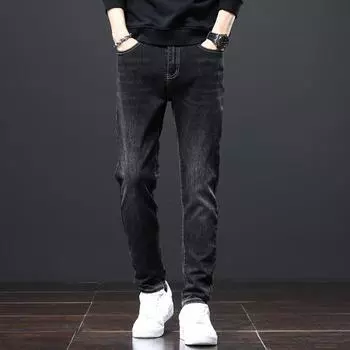 DIMANAF 2023 Большие размеры Осенние джинсы Повседневные длинные брюки Мужские эластичные винтажные толстые свободные брюки с высокой талией Базовые модные шаровары Джинсовые брюки полной длины