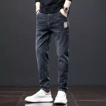 DIMANAF 2023 Большие размеры, осенние джинсы, длинные брюки, синие мужские эластичные свободные винтажные повседневные базовые модные шаровары с высокой талией, мужские брюки