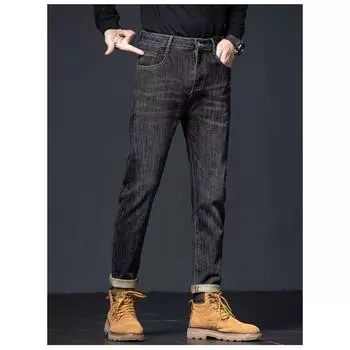 DIMANAF 2023 Большие размеры Осенние джинсы Длинные брюки Черные мужские эластичные свободные винтажные ретро повседневные брюки с высокой талией Базовые модные мужские брюки-шаровары