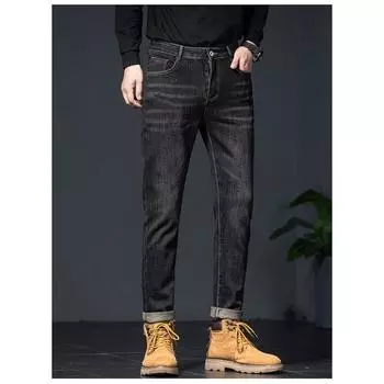 DIMANAF 2023 Большие размеры, осенние джинсы, длинные брюки, серые мужские эластичные свободные винтажные повседневные брюки с высокой талией, базовые модные мужские брюки-шаровары