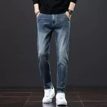 DIMANAF 2023 Большие размеры, осенние джинсы, длинные брюки, синие мужские эластичные свободные винтажные повседневные базовые модные шаровары с высокой талией, мужские новые брюки