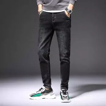 DIMANAF 2023 Большие размеры Осенние джинсы Длинные брюки Синие мужские эластичные свободные винтажные повседневные брюки с высокой талией Базовые модные шаровары Мужские модные брюки
