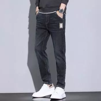 DIMANAF 2023 Большие размеры Осенние джинсы Длинные брюки Синие мужские эластичные толстые свободные винтажные повседневные брюки с высокой талией Базовые модные мужские брюки-шаровары