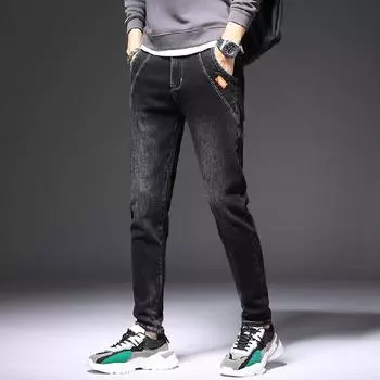 DIMANAF 2023 Большие размеры, осенние мужские джинсы, новые длинные брюки, винтажные эластичные базовые джинсовые брюки с высокой талией, модные мужские шаровары, повседневные стильные свободные брюки