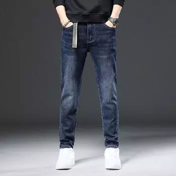 DIMANAF 2023 Большие размеры, осенние мужские джинсы, новые винтажные эластичные базовые джинсы с высокой талией, мужские гаремы, повседневный стиль, свободные длинные брюки, толстые брюки