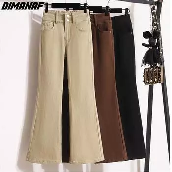 DIMANAF 2023 Большие размеры весенние брюки женские эластичные брюки свободные повседневные расклешенные женские шаровары брюки 4XL XL чёрный