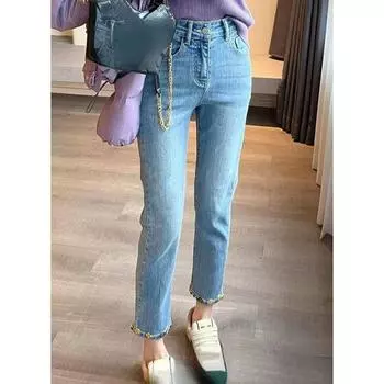 DIMANAF 2023 Большие размеры, весенние джинсы, брюки, женские эластичные длинные брюки, джинсовые свободные повседневные женские брюки, новый синий