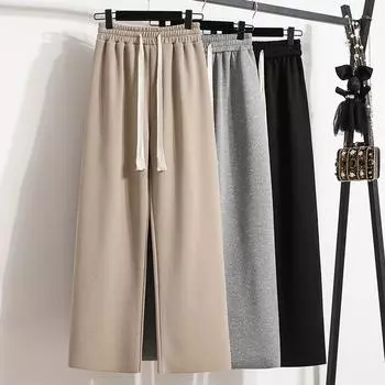 DIMANAF 2023 Большие размеры зимние длинные брюки женские эластичные свободные винтажные однотонные повседневные свободные длинные брюки с высокой талией женские базовые большие брюки