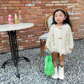 DIMANAF 2023 Детская одежда Свитер «летучая мышь» Пальто Зимний пуловер Осенние свитера для девочек Вязание пуговиц Модный свободный свитер свободного кроя в повседневном стиле