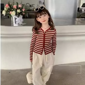 DIMANAF 2023 Детская одежда Свитер на молнии Пальто Зимняя куртка Осенние красные свитера для девочек Вязание на молнии Модный свитер в повседневном стиле