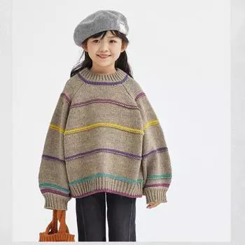 DIMANAF 2023, детская одежда, свитер, зимний пуловер, осенние свитера для девочек, вязаные полосатые модные свободные свитера в повседневном стиле оверсайз