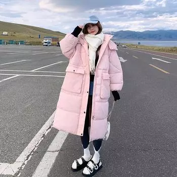 DIMANAF 2023 Длинное зимнее пальто больших размеров, ватная куртка, женское пальто на пуговицах и карманах, осенняя базовая женская свободная фиолетовая, белая, розовая куртка