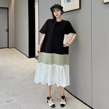 DIMANAF 2023, летнее платье-футболка больших размеров, женское хлопковое элегантное свободное плиссированное платье, пляжное повседневное женское платье с круглым вырезом