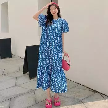 DIMANAF 2023 Летнее платье-футболка больших размеров Женское хлопковое свободное платье с круглым вырезом Элегантный принт с короткими рукавами Леди Сетчатые свободные платья Повседневные женские платья