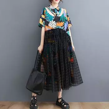 DIMANAF 2023 Летнее платье-футболка больших размеров, женское хлопковое свободное платье, мягкие повседневные женские платья с лацканами, милое кружевное платье-рубашка с короткими рукавами