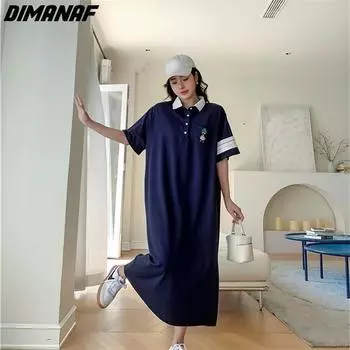 DIMANAF 2023, летнее платье-футболка больших размеров, пляжное женское хлопковое платье с узором и принтом, свободные длинные платья 6608