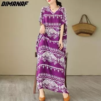 DIMANAF 2023, летнее платье-футболка больших размеров, женское однотонное свободное платье, винтажное повседневное платье с круглым вырезом, женское фиолетовое