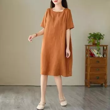 DIMANAF 2023 летнее платье-рубашка женское свободное платье базовое пляжное повседневное с цветочным принтом винтажное женское платье с круглым вырезом XL синий