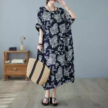 DIMANAF 2023, летнее платье-рубашка, женское свободное платье, полосатое пляжное платье с цветочным принтом, элегантное повседневное винтажное женское платье с круглым вырезом, длинное шифоновое платье