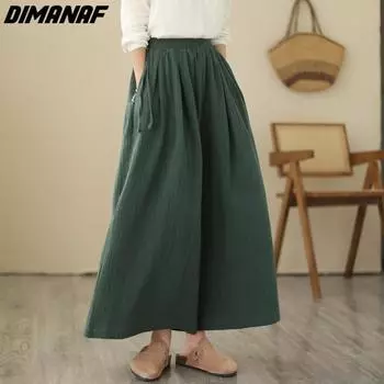DIMANAF 2023 летние длинные брюки женские льняные эластичные брюки свободные повседневные женские базовые брюки широкие брюки