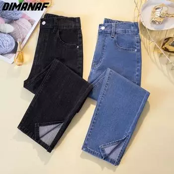 DIMANAF 2023 Летние джинсы больших размеров, длинные брюки, женские эластичные свободные прямые повседневные брюки с кисточками, женские прямые базовые брюки, широкие брюки синего цвета 4XL XL синий