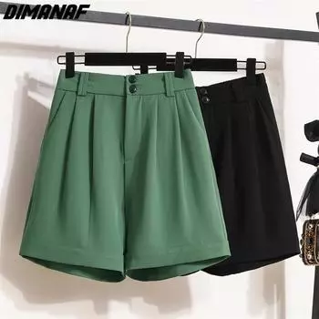 DIMANAF 2023 летние шорты больших размеров, женские эластичные брюки, свободные повседневные женские базовые зеленые брюки 5XL XL чёрный