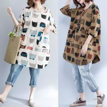 DIMANAF 2023 летние женские футболки больших размеров, хлопковые мягкие топы с круглым вырезом, футболки, свободная повседневная одежда, свободные топы с кавайным принтом, футболка миди ONE SIZE белый