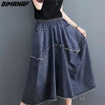 DIMANAF 2023 Летняя женская эластичная джинсовая юбка Свободная повседневная женская базовая юбка с кисточками размера плюс