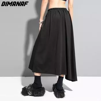 DIMANAF 2023 Летняя женская эластичная юбка Свободная повседневная женская базовая черная юбка L чёрный
