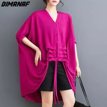 DIMANAF 2023, летняя женская блузка больших размеров, однотонные топы, футболки, свободная повседневная одежда с принтом, рукавами «летучая мышь», v-образным вырезом