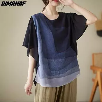 DIMANAF 2023, летняя женская блузка больших размеров, рубашка, свободная повседневная модная женская рубашка с принтом, элегантная шифоновая рубашка